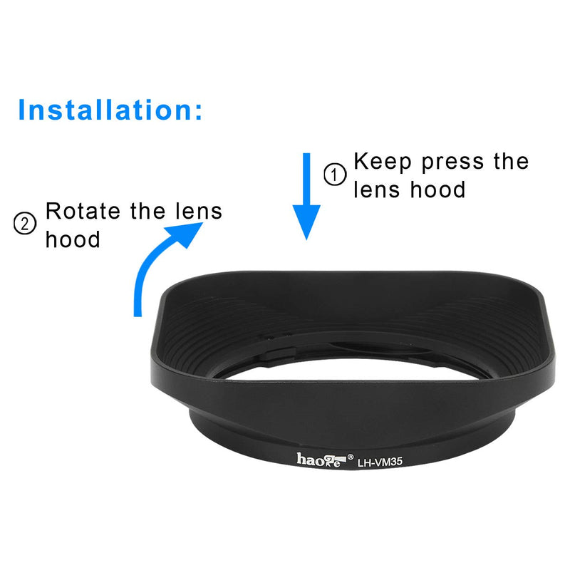 Haoge LH-VM35 Bayonet Metal Square Lens Hood Shade Compatible with Voigtlander Nokton Aspherical ASPH 40mm f/1.2 VM, 35mm f1.2 VM, 50mm f1.2 VM Leica M Lens Replaces LH-8 Black
