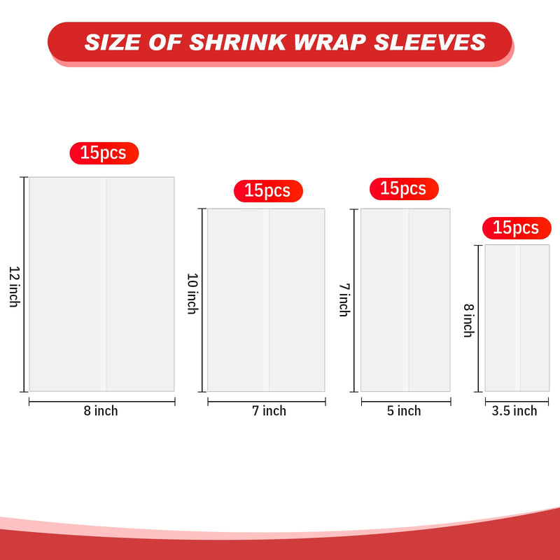 60 Pieces Sublimation Shrink Wrap Film Heat Transfer Shrink Films White Shrink Wrap Bags for Mug Water Bottle Tumblers Sublimation(5 x 10 inch,7 x 10 inch,8 x 12 inch,8 x 3.5 inch)
