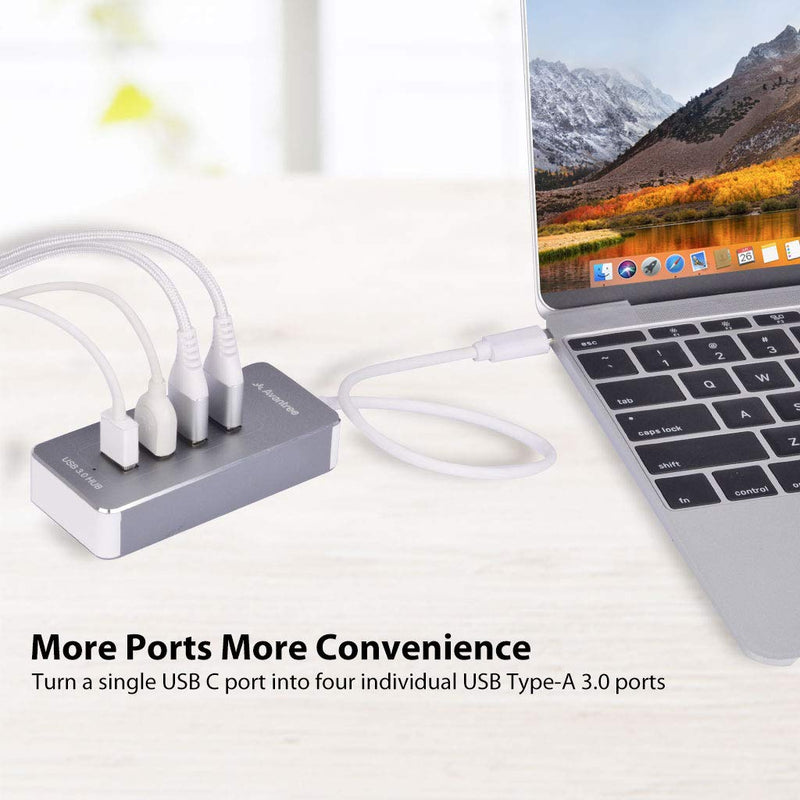 Avantree 4-Port USB-C to USB 3.0 Hub, Type-C Portable Hub Compatible with MacBook Pro, Chromebook Pixel and Other USB C Devices - HUB001