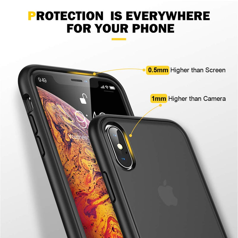 Humixx Shockproof Series iPhone Xs Case/iPhone X Case, [Military Grade Drop Tested] [Upgrading Materials] Translucent Matte Case with Soft Edges, Shockproof and Anti-Drop Protection Case-Black A-Black