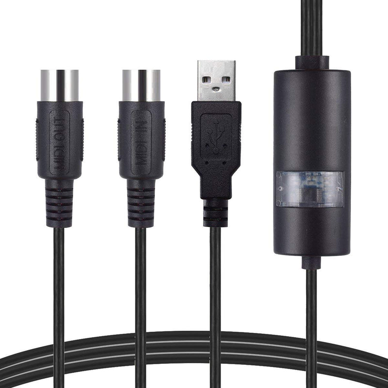 [AUSTRALIA] - USB MIDI Cable Interface, Upgrade Professional MIDI to USB IN-OUT Cable Converter For PC/Mac/Laptop 2M(6.5FT) (BLACK)(PLS STEP WITH RIGHT WAY) midi cable black 