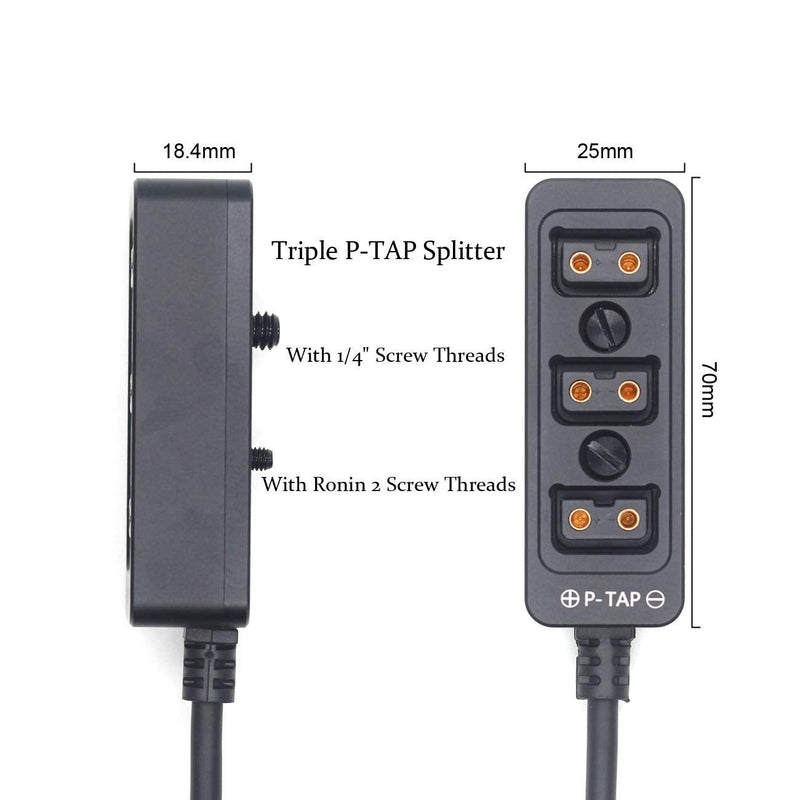 SZJELEN Metal Triple P-TAP D-tap Splitter,D-tap to 3ports D-tap P-tap Splitter Cable for Photography Power,Dtap Three-Way Splitter (Black Straight Cable) Black Straight Cable