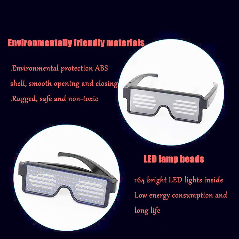 AINSKO Fancy LED Light Glasses Dynamic Flash Display Pattern Glasses USB Rechargeable for Festival, Party, Raves, Fun, Parties, Costumes, Bars, Rave, Nightclub Club Wireless LED Display Glasses White