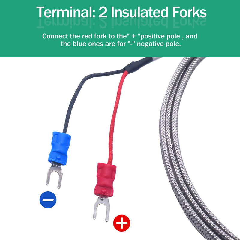Twidec/2M NPT 1/2"inch (6X100MM) Pipe Thread Temperature Sensor Probe Two Wire Temperature Controller (0~600℃) 304 Stainless Steel K Type Thermocouple MT-205-1/2 1/2" 6x100mm