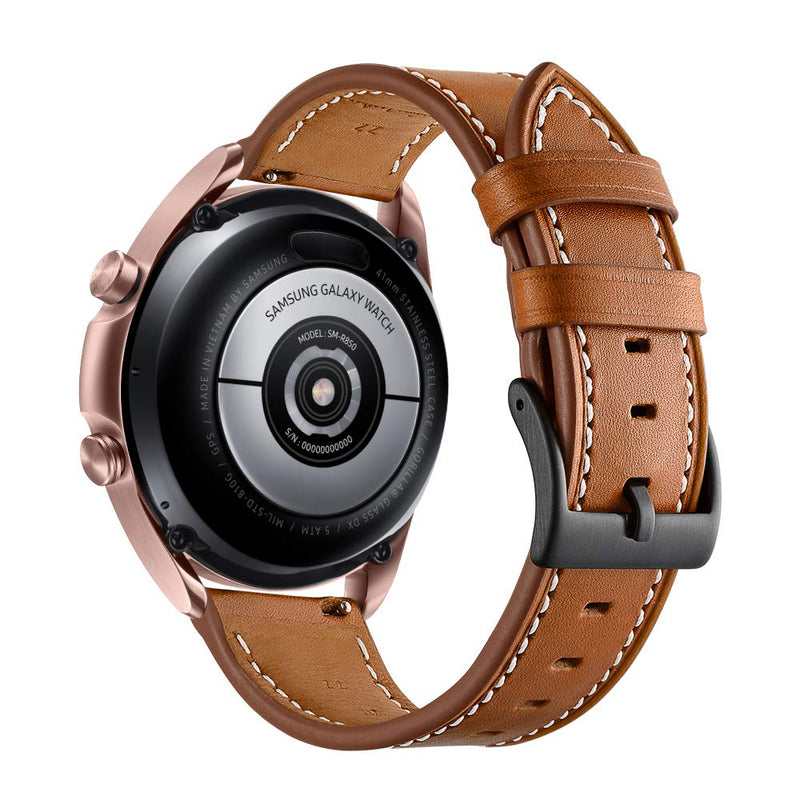 GOSETH Compatible with Samsung Galaxy Watch 3 41mm Band/Gear Sport/Galaxy Active 2 Bands, 20mm Leather Replacement Strap Compatible for Samsung Galaxy Watch 3 41mm/Gear Sport/Galaxy 42mm (Brown) Leather Brown