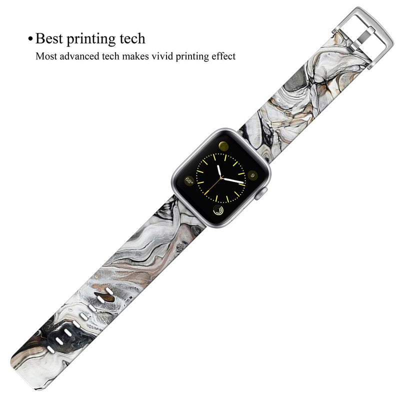 Band Compatible with Iwatch 42mm/44mm & Cisland Leather Strap Compatible with Apple Watch Series 1/2/3/4/5/6/SE Sport & Edition Vintage Creative Marble Stone Print Grey Grantie