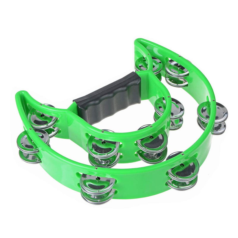 Half Moon Musical Tambourine Double Row Metal Jingles Hand Held Percussion Drum Multicolor for KTV Party with Ergonomic Handle Grip (Green) Green