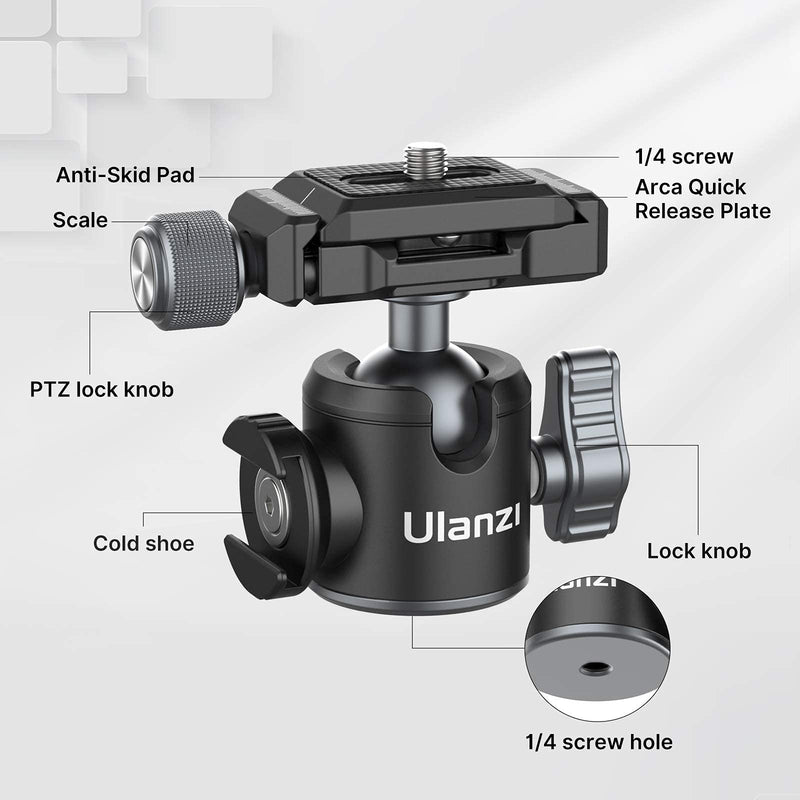[AUSTRALIA] - ULANZI Tripod Ball Heads for 1/4" Tripod, U-80L Camera BallHead Metal Mini Ball Head 360 Degree Rotating Panoramic Arca Quick Release Plate & Cold Shoe, for DSLR Camera Camcorder Tripod Monopod Slider 