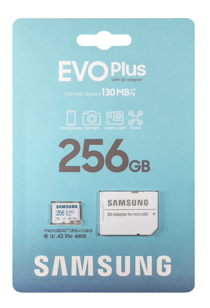 [AUSTRALIA] - Samsung 256GB EVO Plus Class 10 microSDXC Memory Card for Samsung Phone Works with Galaxy A52 5G, A72, A52 Cell Phone (MB-MC256KA) Bundle with (1) Everything But Stromboli SD & MicroSD Card Reader 