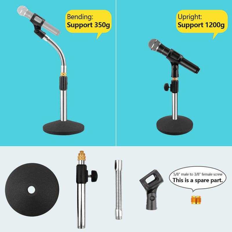 [AUSTRALIA] - Eison Microphone Stand Desk Mic Stand Desktop Microphone Stand Adjustable Tabletop Microphone Stand with Gooseneck Mic Clip 5/8" Male to 3/8" Female Screw for Blue Yeti Snowball Christmas gift 