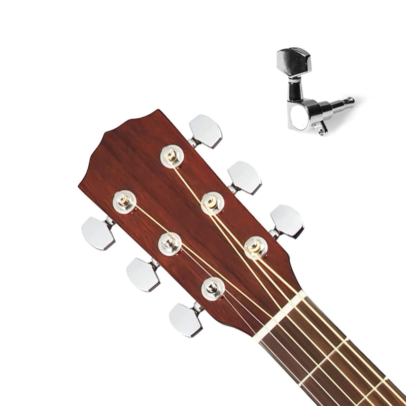 Cheerock 12Pcs Guitar String Tuning Pegs Tuner, Silver Machine Heads Knobs for Electric & Acoustic Guitar 6L 6R