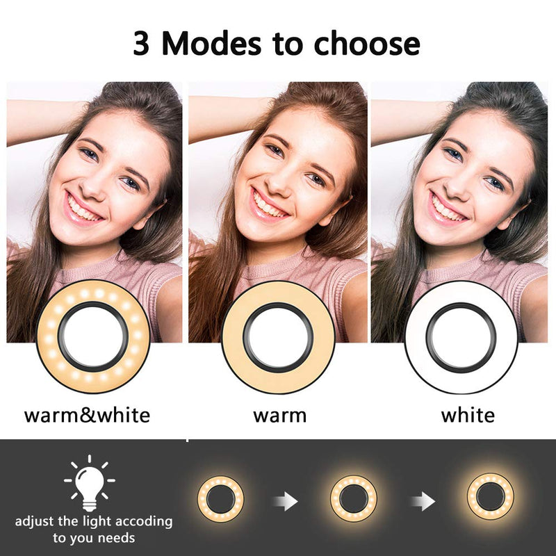 USB Ring Light,Docooler 6inch Ring Light with Stand, 3-Colors Dimmable Standing Floor Light Photo Light for Vlogging YouTube Video Make-up Selfie, USB Powered 1 Count (Pack of 1) black