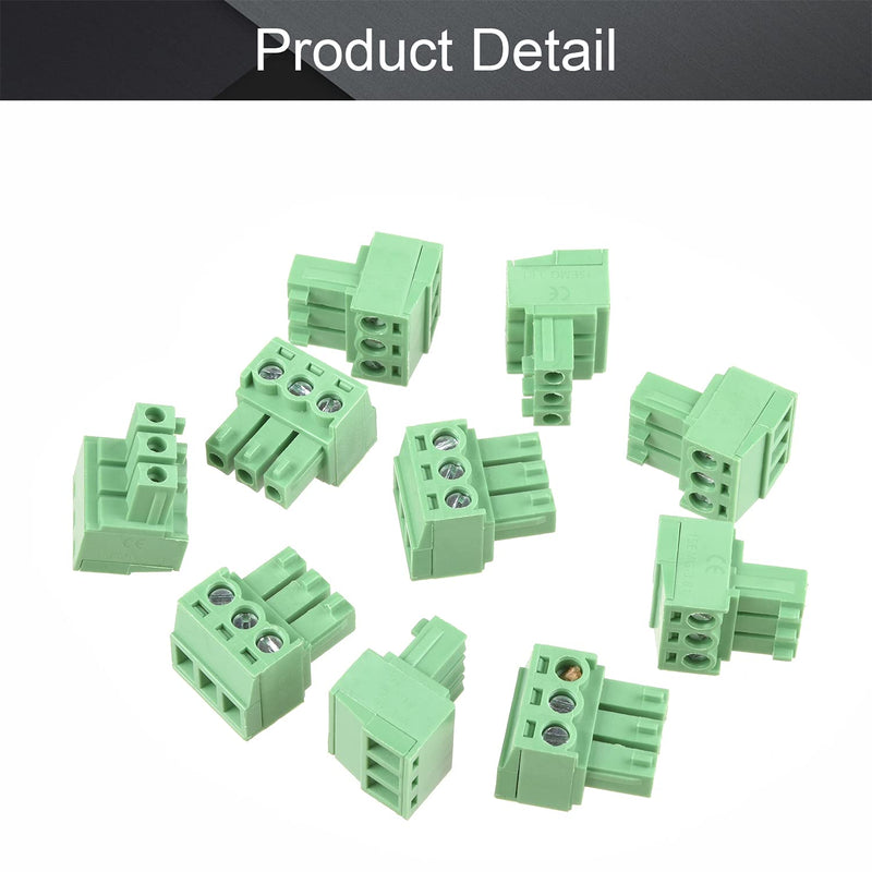 Fielect 10Pcs 3.81mm Pitch 3P PCB Terminal Block Connector 300V 10A Pluggable Teminal Blocks Connector Green