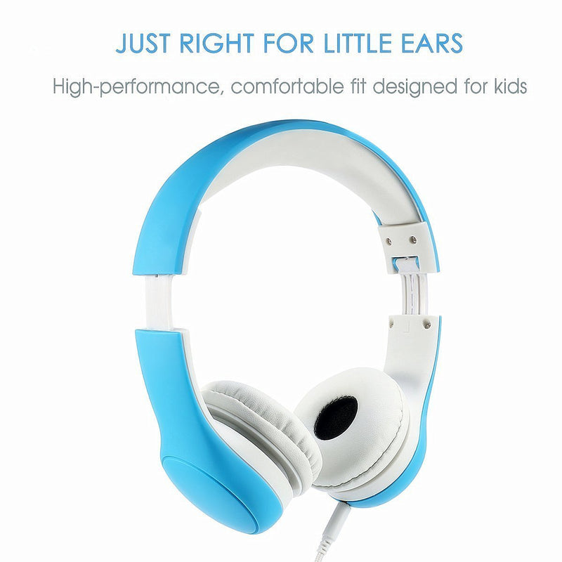 [Volume Limited] KPTEC Kids Safety Foldable On-Ear Headphones with Mic, Volume Controlled at Max 93dB to Prevent Noise-induced Hearing Loss (NIHL), Passive Noise Reduction, Wired Earbuds,Blue Blue