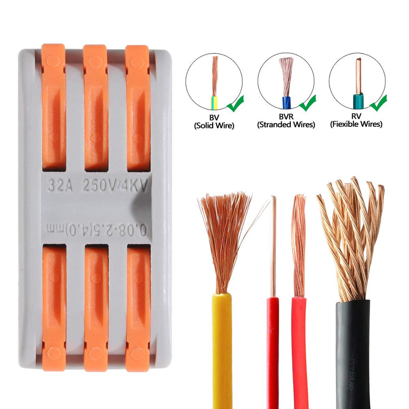 XHF Conductor Compact Connectors Lever Wire Nut with Fixed Base, Electrical Connectors Wire Terminals for 2 Circuit Inline Splices 28-12 AWG (SPL-3, 50PCS) 50 Piece spl-3