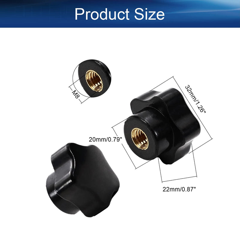 Bettomshin 8Pcs Star Knobs, M8(8mm) x 32mm Female Thread Clamping Handle, Hand Star Knobs, Metal Thread Nut Handle Knobs for Mechanical Equipment, Instrument Apparatus,Industry Equipment, Black 32mm;8PCS