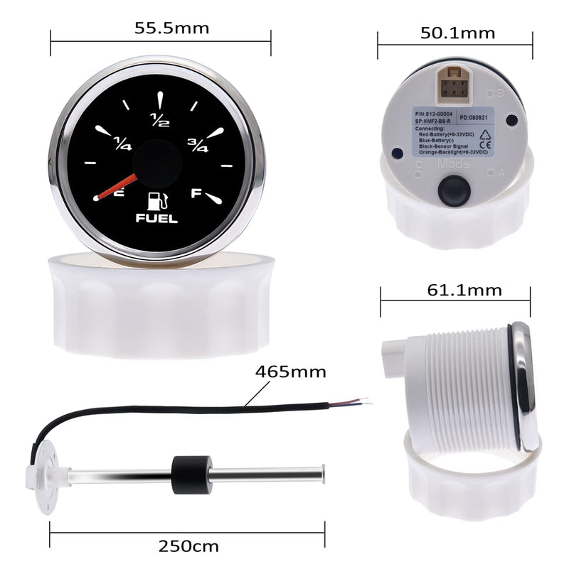 KAOLALI Fuel Sending Unit 240~33ohm 10''(250mm) Marine Fuel Gas Tank Sender + 52mm Digital Motorcycle Fuel Meter 0~190 ohm 240~33ohm