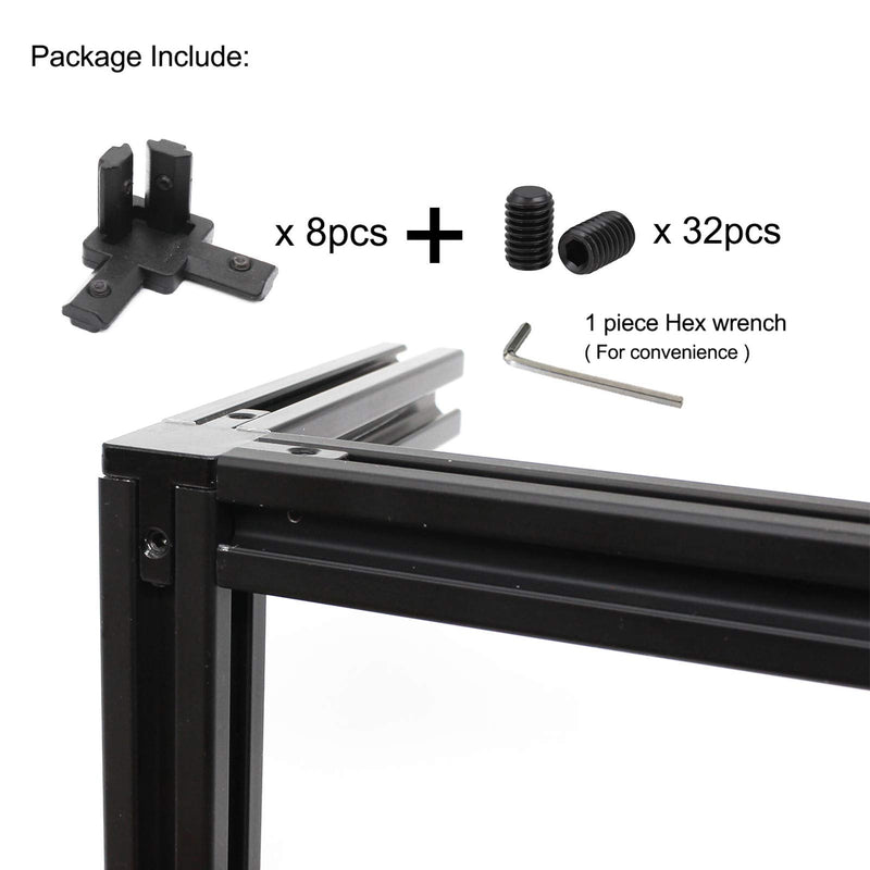 [AUSTRALIA] - 8Pcs Black 3-Way End Corner Bracket Connector for European Standard Aluminum Extrusion Profile 2020 Series Slot 6mm with Screws 