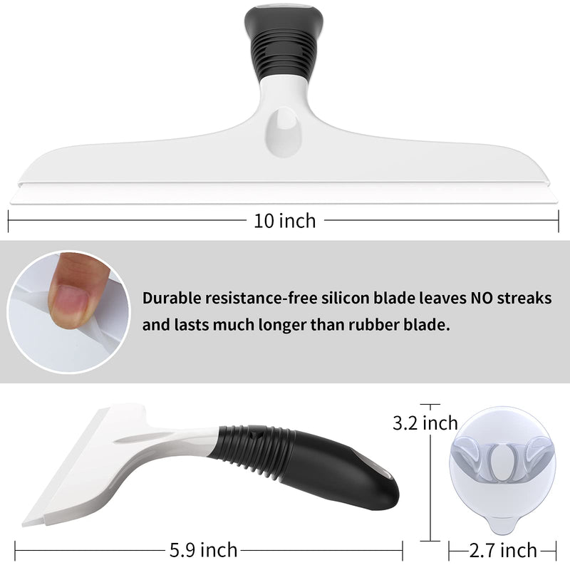 MR.SIGA Multi-Purpose Silicon Squeegee for Window, Glass, Shower Door, Car Windshield, Heavy Duty Window Scrubber, Includes Suction Hook, 10 inch, White & Black, 1 Pack