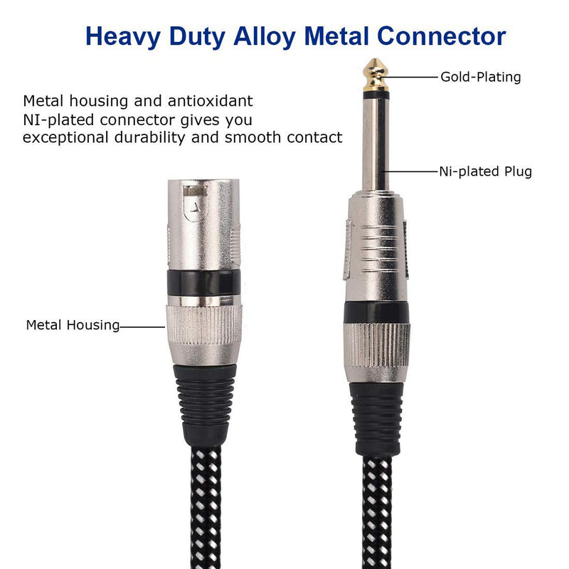 [AUSTRALIA] - XLR Male to 1/4 Inch TS Cable 20 FT, Nylong Braided XLR 3 Pin Male to Quarter inch 6.35mm TS Male Unbalanced Interconnect Wire Mic Cord (Pure Copper Conductors) 20FT 