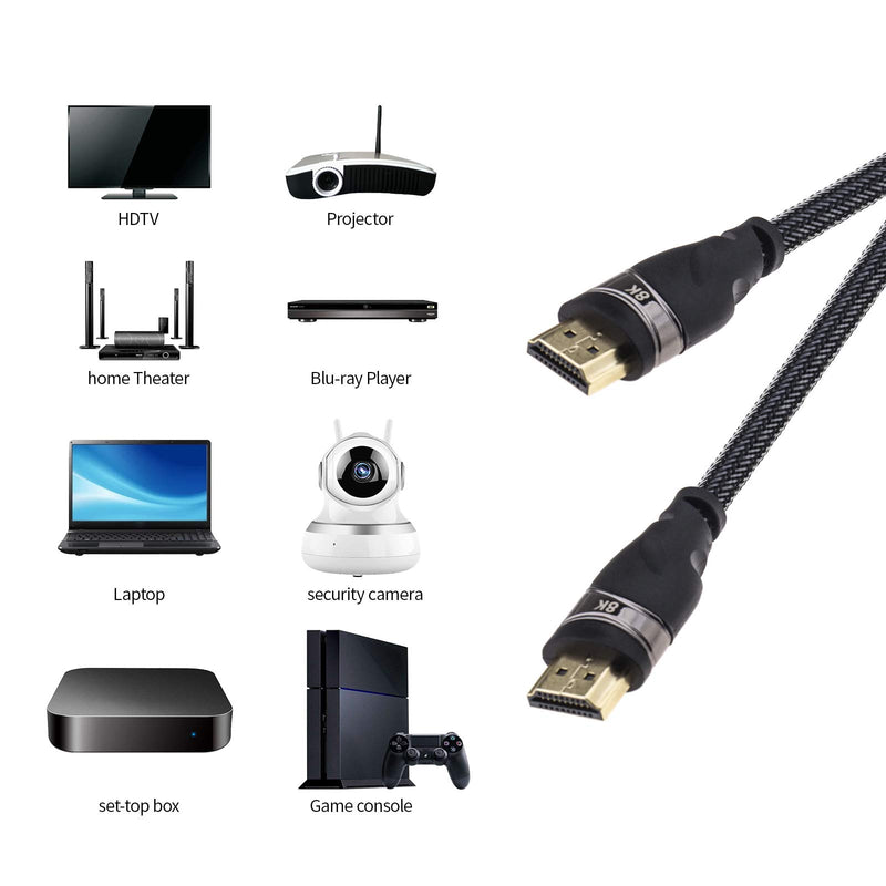 8K HDMI 2.1 Fiber Cable, 48 Gbps Male to Male Connector 1.5m Extension for PC Displayer Projector Braided