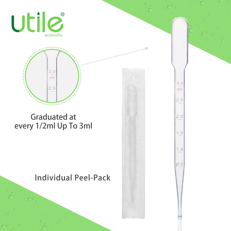 Utile 100pcs of Sterile Transfer Pipettes, Essential Oil Pipettes, Cap.7ml with 155mm Length, Low-Density Polyethylene Material, Individual Peel-Pack, 4320.0513.100 Vol.7ml, 100pcs/box