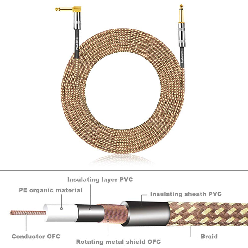 [AUSTRALIA] - Powbacksy 10ft Guitar Cable Gold Plated Guitar Cord - TS Solid 1/4 Guitar Cables Right Angle Guitar Cable Braided Jacket Audio Signal Cord Guitar Instrument Cable for AMP Guitar Bass Gigs 