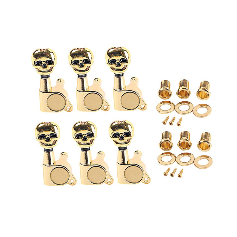 Alnicov Skull Head Sealed Gear Guitar Tuning Pegs Tuners Machine Heads 6R for Electric Guitar Parts Gold