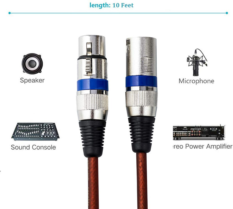 [AUSTRALIA] - Dekomusic 2Pcs 10 Feet Microphone Cable, Pair Mic Cable/XLR to XLR Cable, 10 Ft XLR Male to XLR Female Cable, 3 PIN Premium Balanced Patch Snake Cords 