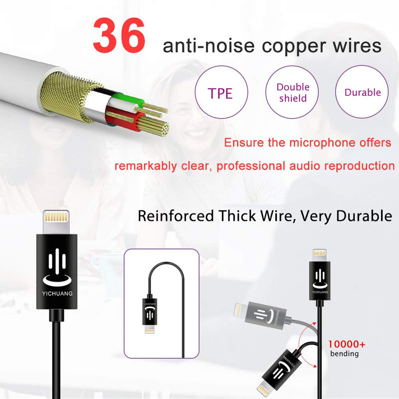 [AUSTRALIA] - Lavalier Microphone,YICHUANG VM-60 Dual Clip-on Handsfree Omnidirectional Condenser Interview Lapel Mic,Lightning Connector for iPhone X Xr Xs Max 11 Pro 8 8plus 7 7plus 6 6plus,iPad (3.5M) Lightning connector 