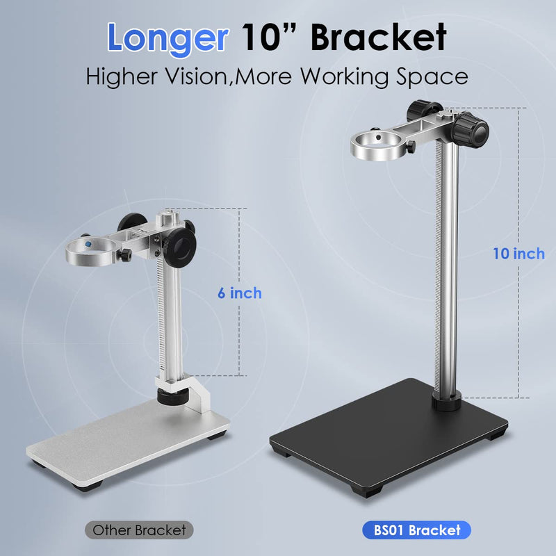 TOMLOV USB Microscope Stand BS01,10 inch Adjustable Microscope Stand Base, Professional Holder Desktop Support Bracket for LCD Digital Microscope, Max 1.38" in Diameter BS01--Without Lights