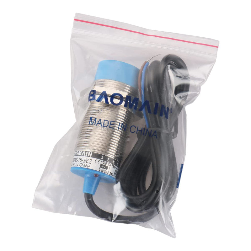 Baomain M30 Non-embedded Inductive Sensor Switch LJ30A3-15-J/EZ Cylindrical Type AC 90-250V 400mA 2 Wire 15mm NO(Normally Open) CE