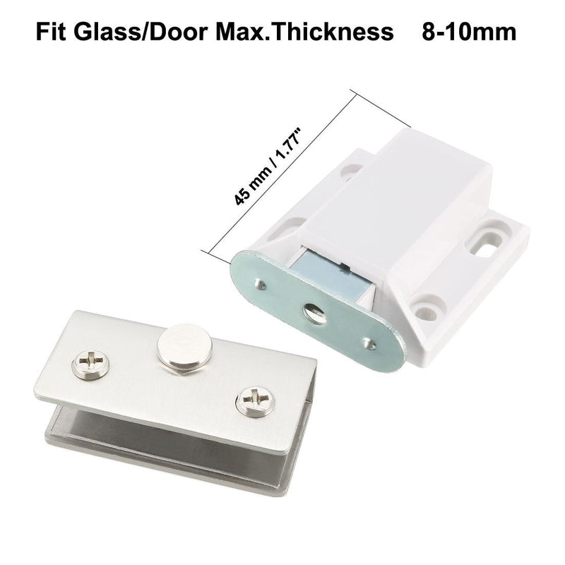 uxcell 8-10mm Glass Door Magnetic Touch Catch Latch Closure Plastic White with Clamp 2 Set