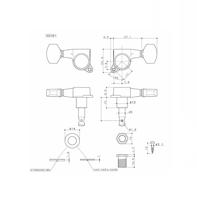 Gotoh Schaller-style Knob Chrome Tuners (6-in-a-line)