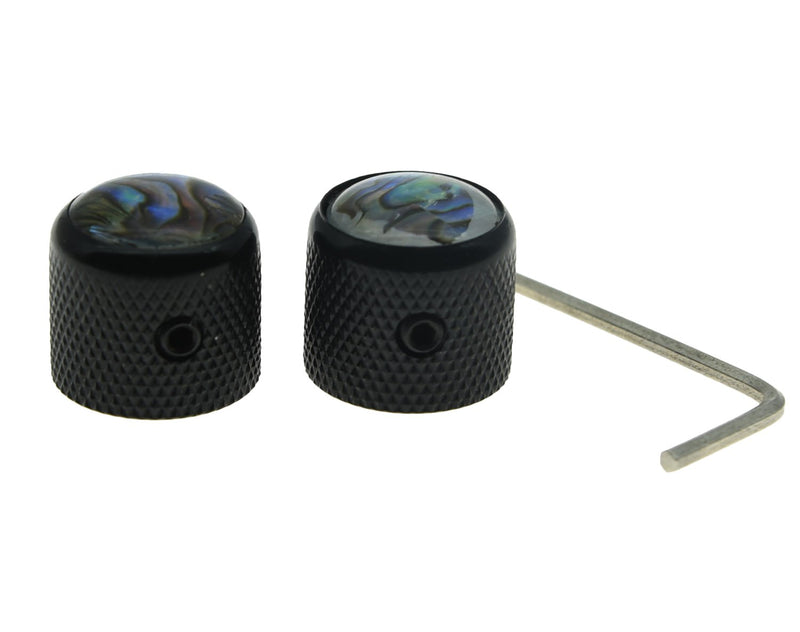 KAISH Set of 2 Black Tele Telecaster Abalone Top Guitar Dome Knobs Bass Knob with Set Screw