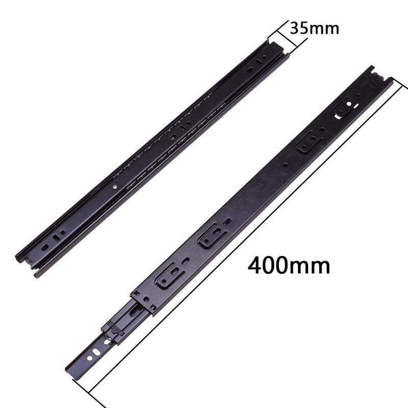 Juvielich 16" Cold Rolled Steel Drawer Slides, Full Extension Ball Bearing Slide Track Rail 35mm Wide 100-LBS Weight Capacity Black 1 Pair