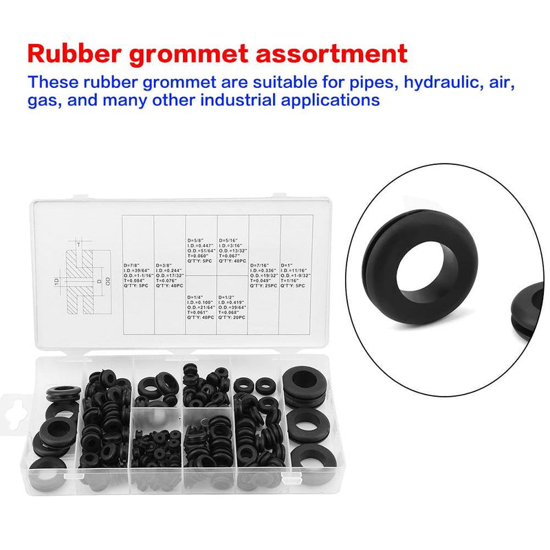 Rubber Grommet Kit, 180 Pcs Rubber Grommet Wire Ring Rubber Bong Rubber Grommet Kit Rubber Grommet Rubber Gromets Electrical Gasket Washer Seal Assortment