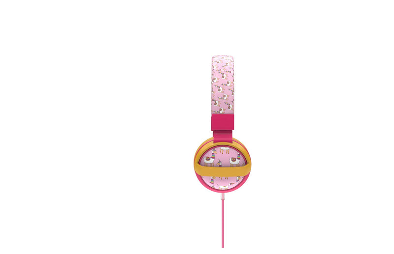 Gabba Goods Premium Kids Safe Sound Printed & Foldable Over The Ear Comfort Padded Stereo Headphones for Children with AUX Cable | Earphones Pink Llama