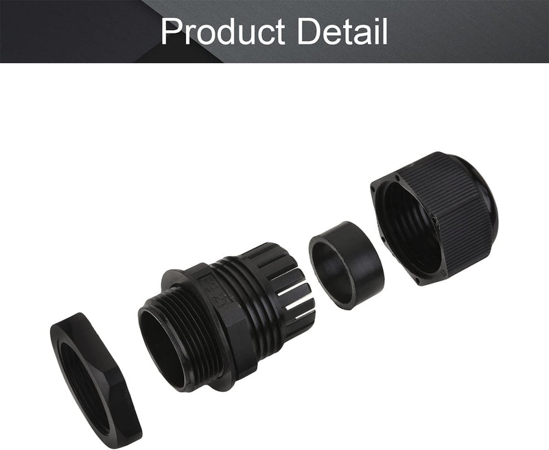 Fielect 60Pcs Cable Gland PG7 PG9 PG11 PG13.5 PG16 PG19 PG21 Waterproof Adjustable Cable Gland Connector 3mm-18mm, Black Cable Gland Kits