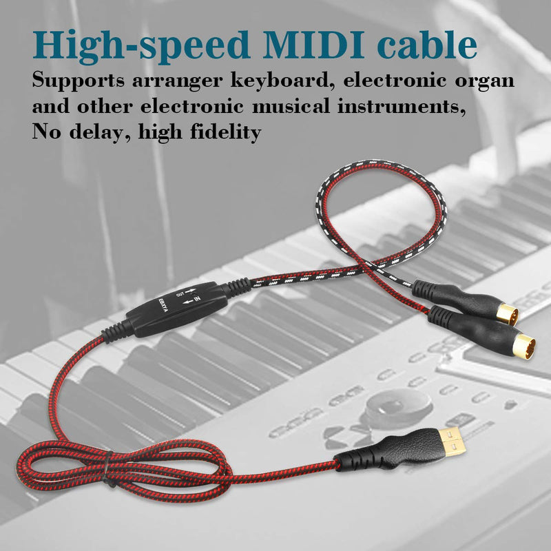 USB MIDI Cable EBXYA USB to 5 Pin MIDI Interface 1.5M/5FT MiDi In-Out Converter Keyboard to PC/Mac/Laptop for Music Editing&Recording Track work with Windows/Mac Black-red 1.5M