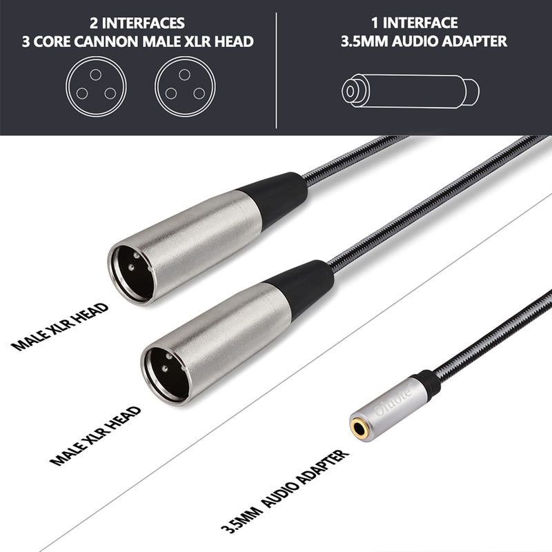 Oluote TRS 3.5mm Female Stereo Jack to Dual XLR Male Cable, Breakout Interconnect And Patch Cable (0.3M) 3.5mm Female to Dual XLR Male