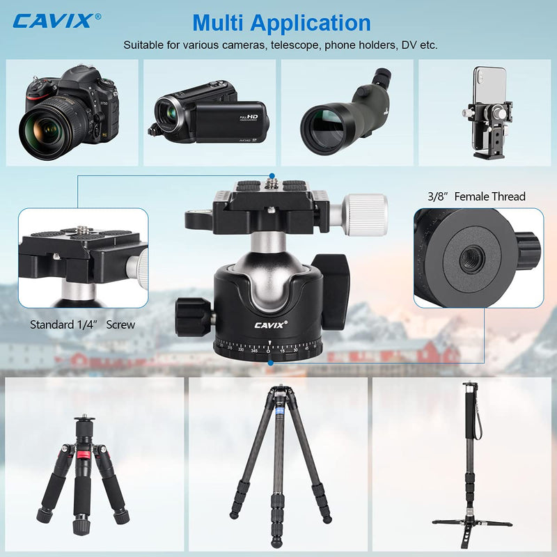 [AUSTRALIA] - CAVIX Ball Head Low Profile Camera Panoramic Tripod Head CNC Metal 36A Ballhead w Bubble Level 1/4" Quick Release Plate for Arca Swiss &3/8" Thread for DSLR Tripod Monopod Camcorder MLoad 33lbs15kg 