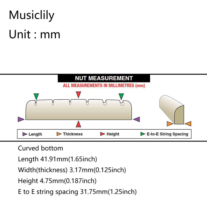Musiclily Pro 41.91mm Slotted Precision Bass Bone Nut Curved Bottom for 4-String Fender Style P-Bass, Ivory (Set of 2)
