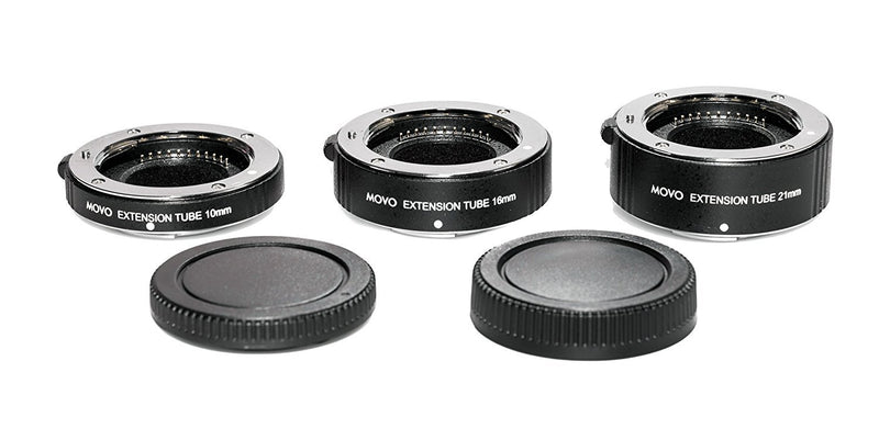 Movo MT-PQ47 3-Piece AF Chrome Macro Extension Tube Set for Pentax Q, Q7, Q10, Q-S1 Mirrorless Cameras with 10mm, 16mm and 21mm Tubes