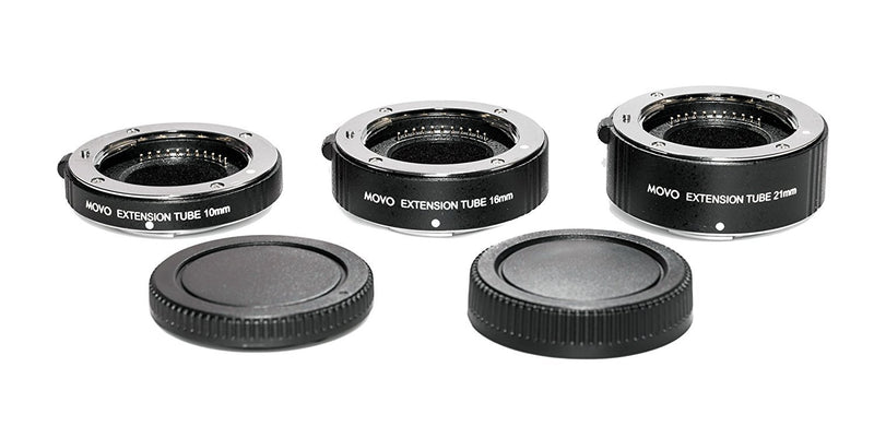 Movo MT-CM47 3-Piece AF Chrome Macro Extension Tube Set for Canon EOS M, M2, M3, M5, M6, M10, M100 Mirrorless Cameras with 10mm, 16mm and 21mm Tubes