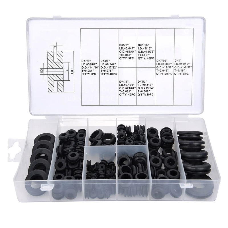 Eyech 180pc Rubber Grommet Assortment Kit Firewall Hole Plug Assortment in 8 Common Sizes Set Rubber Wire Grommets for Wire Plug and Cable