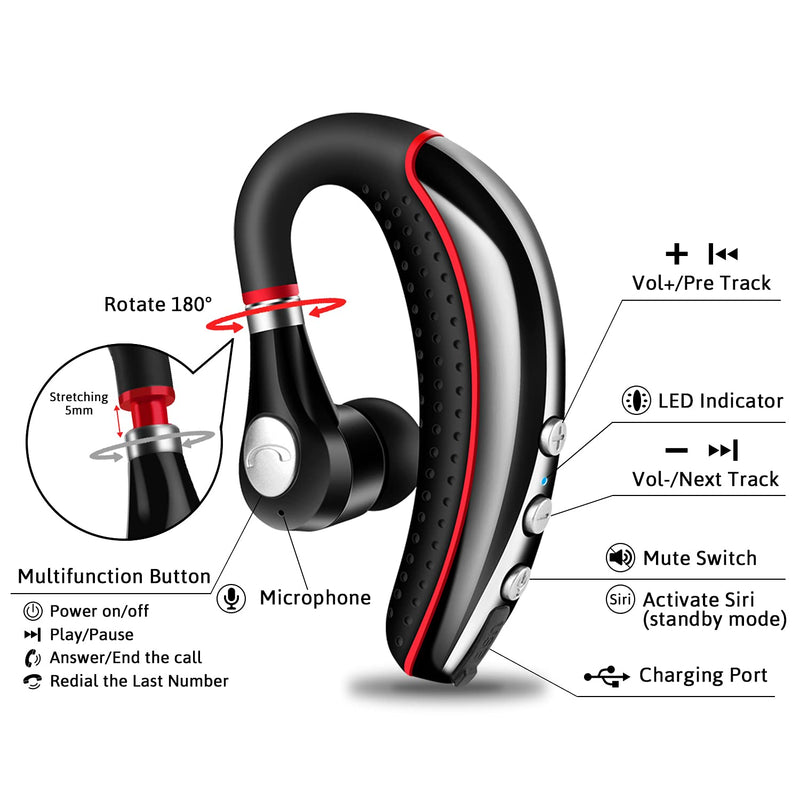 Bluetooth Headset V5.0,Wireless Bluetooth Earpiece with Noise Canceling Mic for Cell Phone,Ultralight Business Earphone for Driving/Trucker/Office,Sweatproof Headset for Android/iPhone/Smartphone