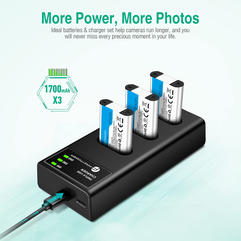 FirstPower NP-BX1 Battery (3-Pack) and Triple Slot Charger for Sony NP-BX1 and Sony ZV-1 Sony Cyber-Shot DSC-RX100 (II/III/IV/V/VA/VI) and Other Models