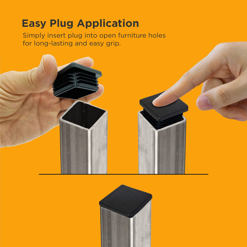 Prescott Plastics 2" Inch Square Plastic Plug Insert (20 Pack), Black End Cap and Hardware Plugs for Metal Tubing, Fence, Glide Insert for Pipe Post, Chairs and Furniture 20