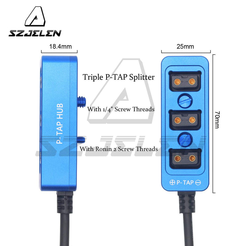 SZJELEN Metal Triple P-TAP D-tap Splitter,D-tap to 3ports D-tap P-tap Splitter Cable for Photography Power,Dtap Three-Way Splitter (Blue) Blue